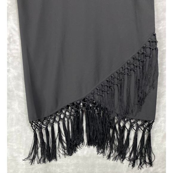 H&M V-Neck Cross Strap Wrap Skirt Fringe Evening Wear Party Dress Black Sz Large - Picture 5 of 9